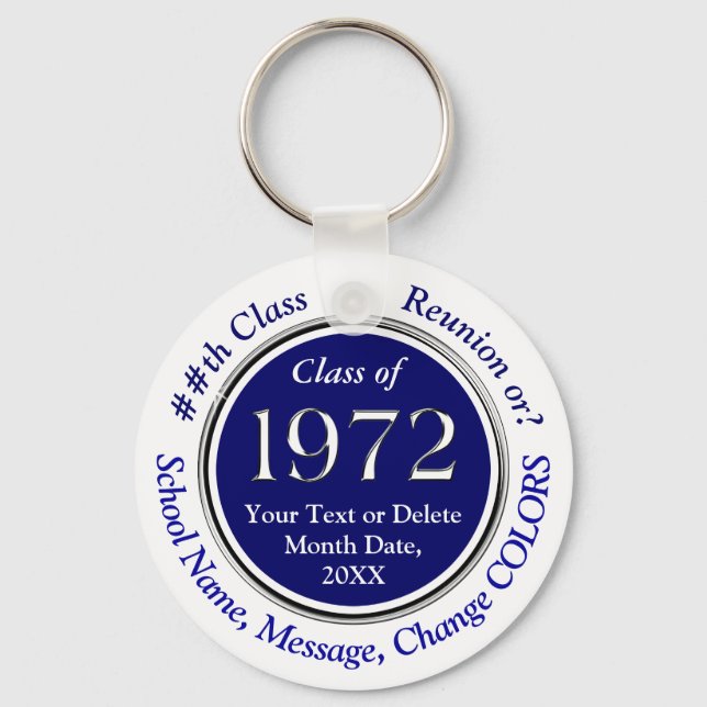 Navy Blue and White, Class of 72, Party Favors Keychain (Front)