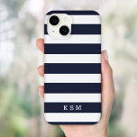 Navy Blue and White Classic Stripes Monogram Case-Mate iPhone 14 Case<br><div class="desc">Simple chic and classy horizontal stripe patterned case personalized with your monogram initials or name. Click Customize It to change text fonts and colours to create your own unique one of a kind design. Adorable custom gifts!</div>