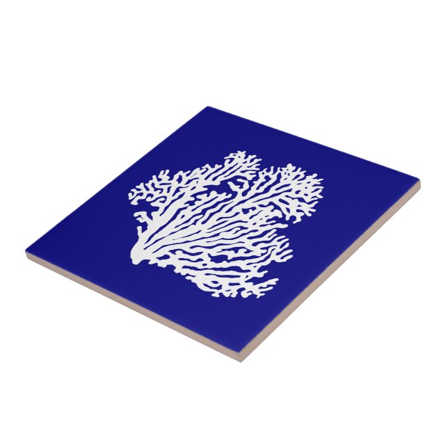 Navy Blue And White Coastal Decor Coral Tile (Side)