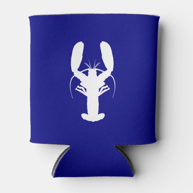 Navy Blue And White Coastal Decor Lobster Can Cooler (Front)