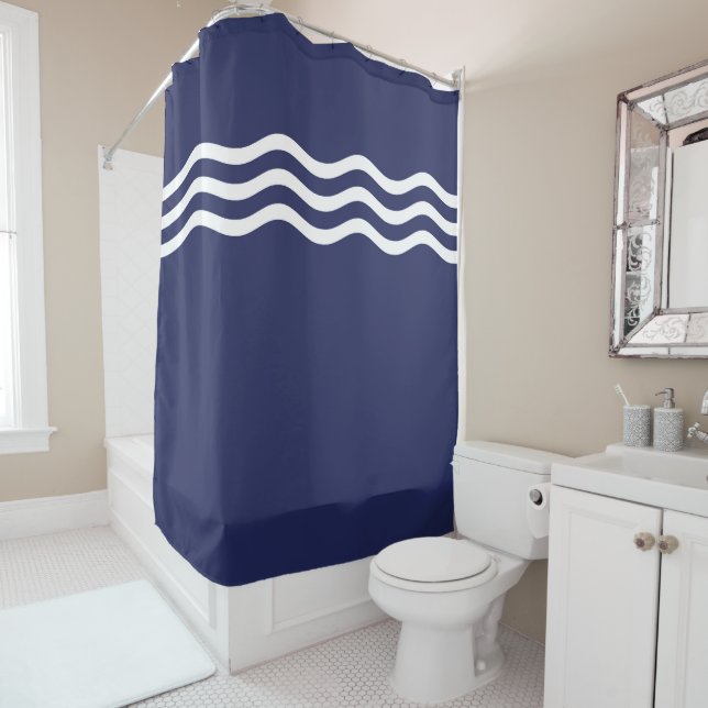 Navy Blue and White Coastal Wave Pattern (In Situ)