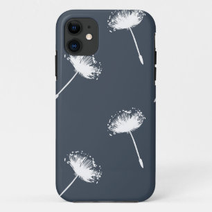 Navy Blue and White Dandelion Flowers iPhone 11 Case