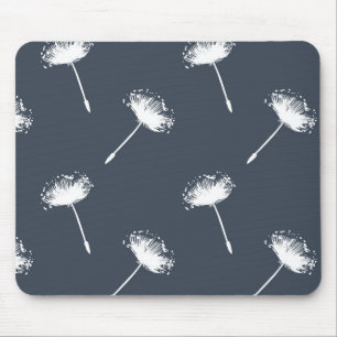 Navy Blue and White Dandelion Flowers Mouse Pad