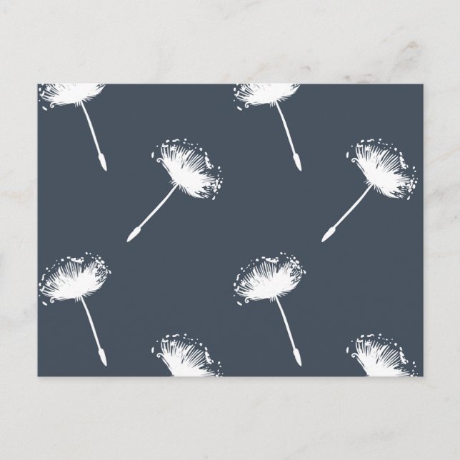 Navy Blue and White Dandelion Flowers Postcard (Front)