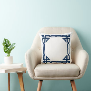 Navy Blue and White Decorarive Geometric Frame Throw Pillow