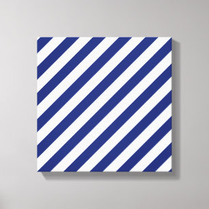 Navy Blue and White Diagonal Stripes Pattern Canvas Print