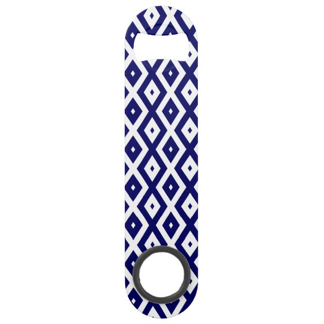 Navy blue and white diamond pattern bar key (Front)