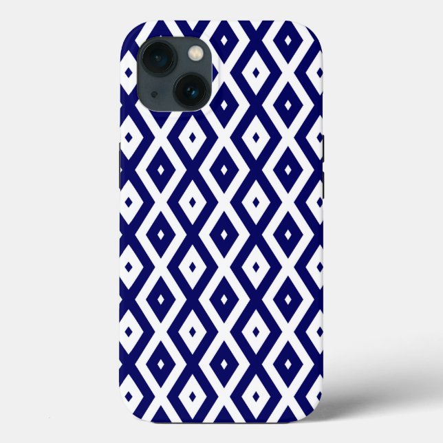 Navy blue and white diamond pattern Case-Mate iPho iPhone Case (Back)