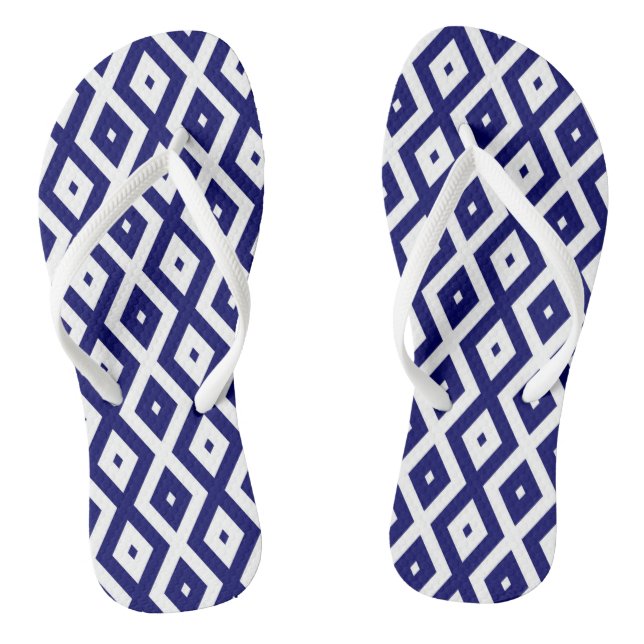 Navy blue and white diamond pattern flip flops (Footbed)