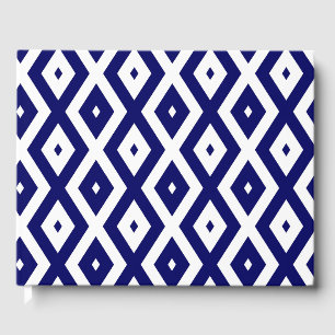 Navy blue and white diamond pattern guest book