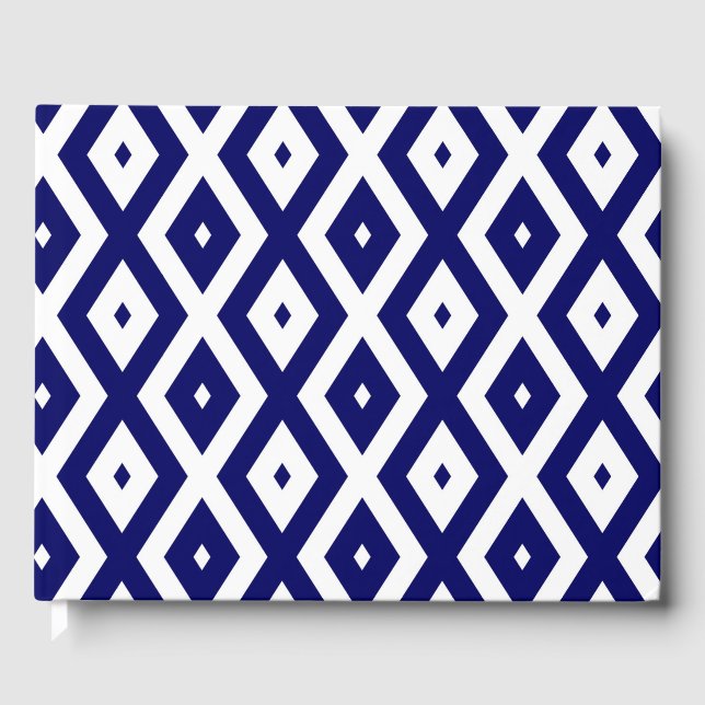 Navy blue and white diamond pattern guest book (Front)