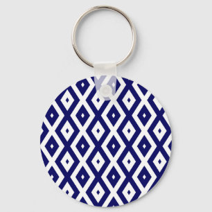 Navy blue and white diamond pattern keychain