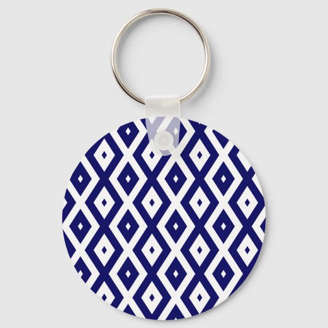 Navy blue and white diamond pattern keychain (Front)