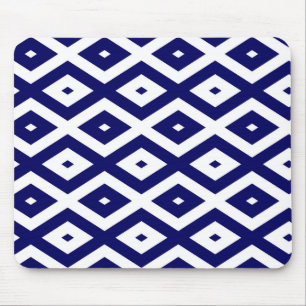 Navy blue and white diamond pattern mouse pad