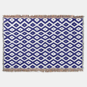 Navy blue and white diamond pattern throw blanket