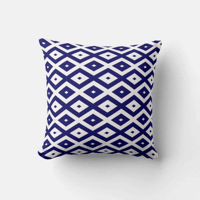 Navy blue and white diamond pattern throw pillow (Front)