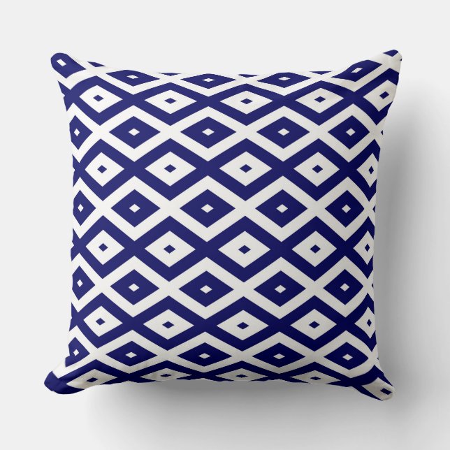 Navy blue and white diamond pattern throw pillow (Front)