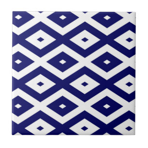 Navy blue and white diamond pattern tile