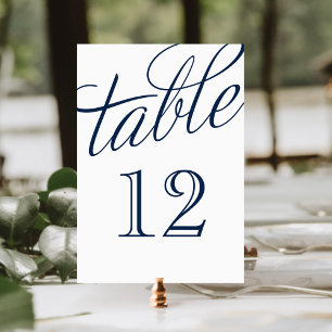 Navy Blue and White Elegant Script Table Numbers