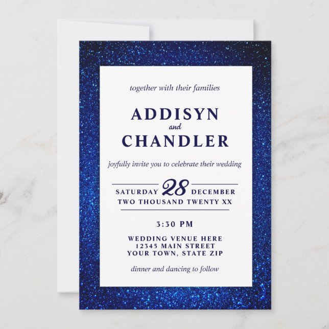 Navy Blue and White Elegant Simple Modern Wedding  Invitation (Front)
