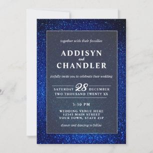Navy Blue and White Elegant Simple Modern Wedding Invitation