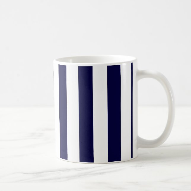 Navy Blue and White Extra Large Stripe Pattern Coffee Mug (Right)