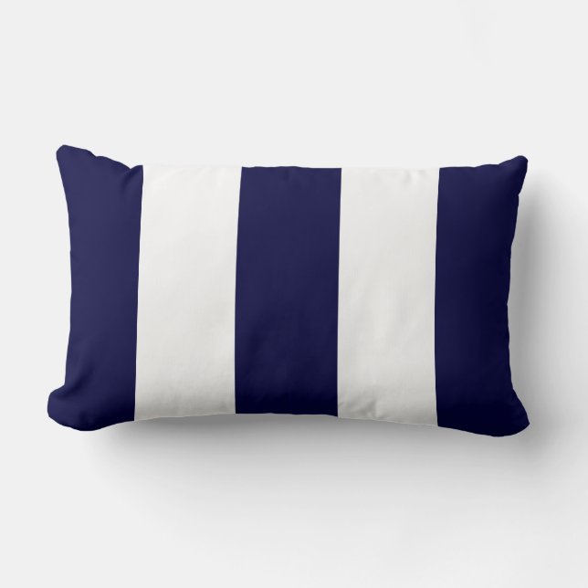 Navy Blue and White Extra Large Stripe Pattern Lumbar Pillow (Front)