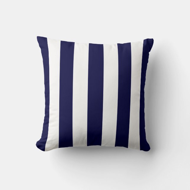 Navy Blue and White Extra Large Stripe Pattern Throw Pillow (Front)