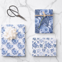 Navy Blue and White Floral Leaf