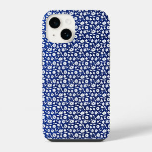 Navy Blue and White Floral Pattern iPhone 14 Case