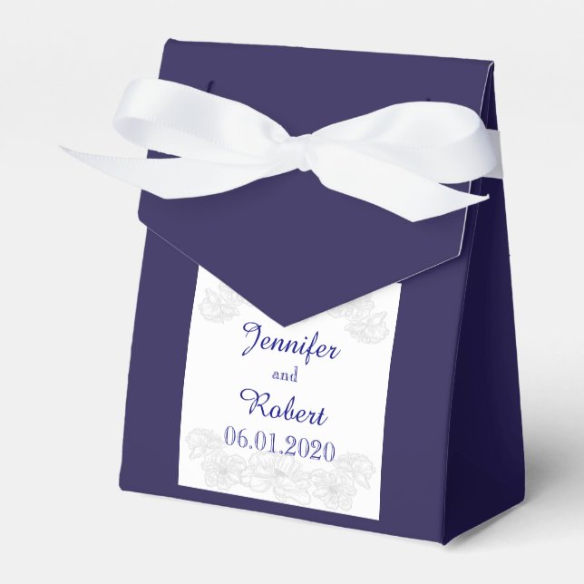 Navy Blue and White Floral Wedding Favour Box (Front Side)