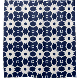 Navy Blue and White Geometric Floral