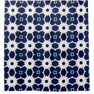 Navy Blue and White Geometric Floral