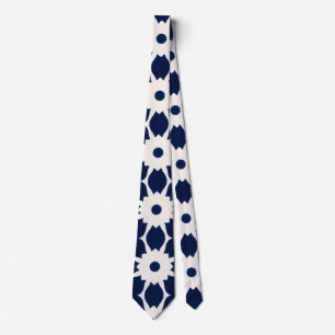 Navy Blue and White Geometric Floral Tie