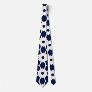 Navy Blue and White Geometric Floral Tie