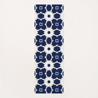 Navy Blue and White Geometric Floral Yoga Mat