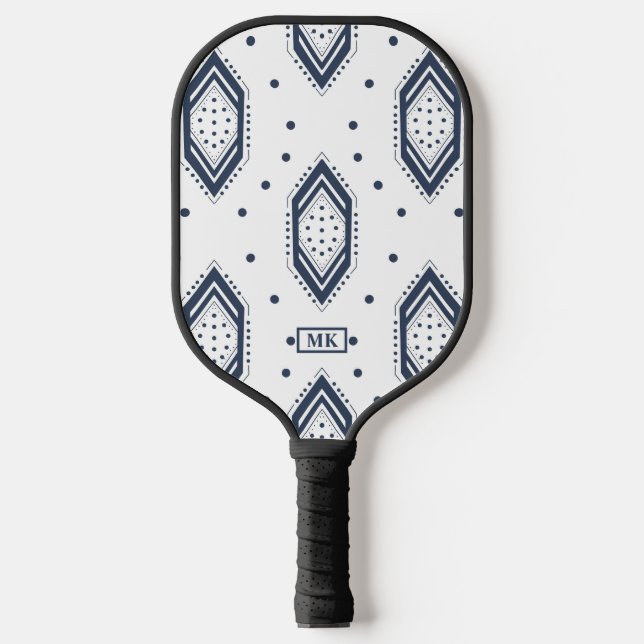 Navy Blue and White Geometric Pickleball Paddle (Front)