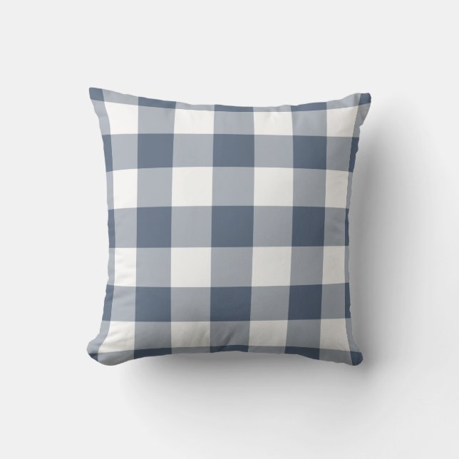 Navy Blue and White Gingham Pattern Throw Pillow (Front)