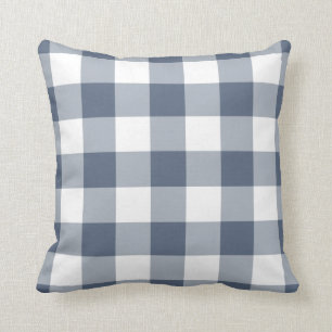 Navy Blue and White Gingham Pattern Throw Pillow