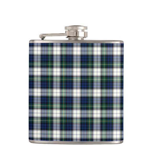 Navy Blue and White Gordon Clan Formal Dress Plaid Hip Flask (Front)