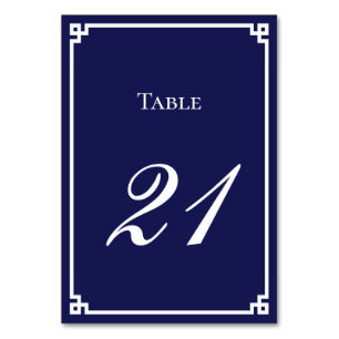 Navy Blue and White Greek Key Border Wedding Table Number