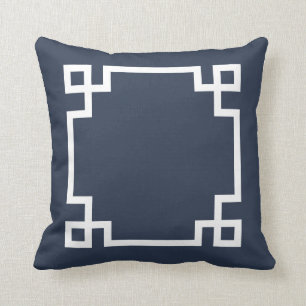 Navy Blue and White Greek Key Throw Pillow