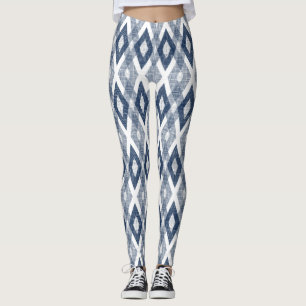 Navy Blue and White Grunge Harlequin Pattern Leggings