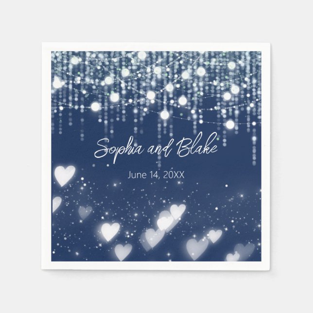 Navy Blue and White Hanging Lights Wedding Napkin (Front)