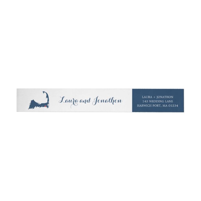 Navy Blue and White Harwich Port Cape Cod Wedding Wrap Around Label (Individual)