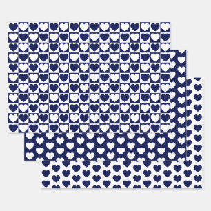 Navy Blue and White Hearts Wrapping Paper Sheet