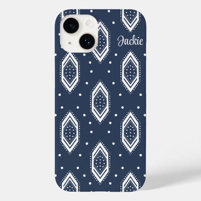 Navy Blue and White Hexagon Pattern  Case-Mate iPhone Case (Back)