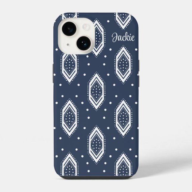 Navy Blue and White Hexagon Pattern  iPhone Case (Back)