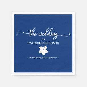 Navy Blue and White Hibiscus Destination Wedding Napkin