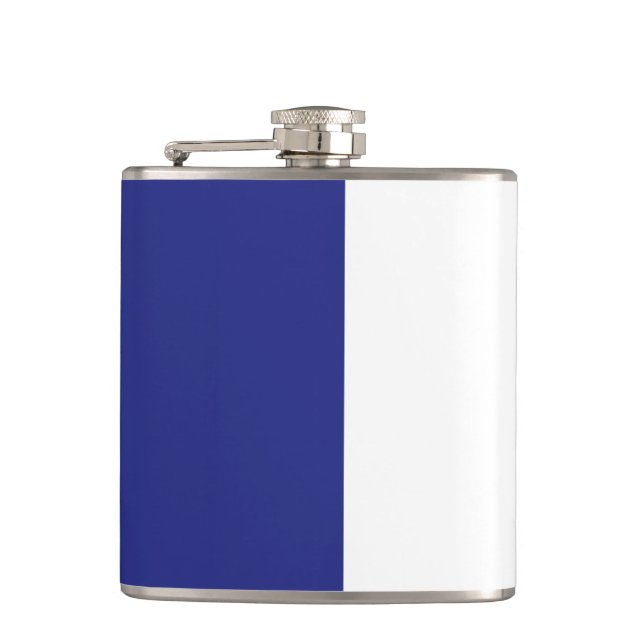 Navy blue and white hip flask (Front)
